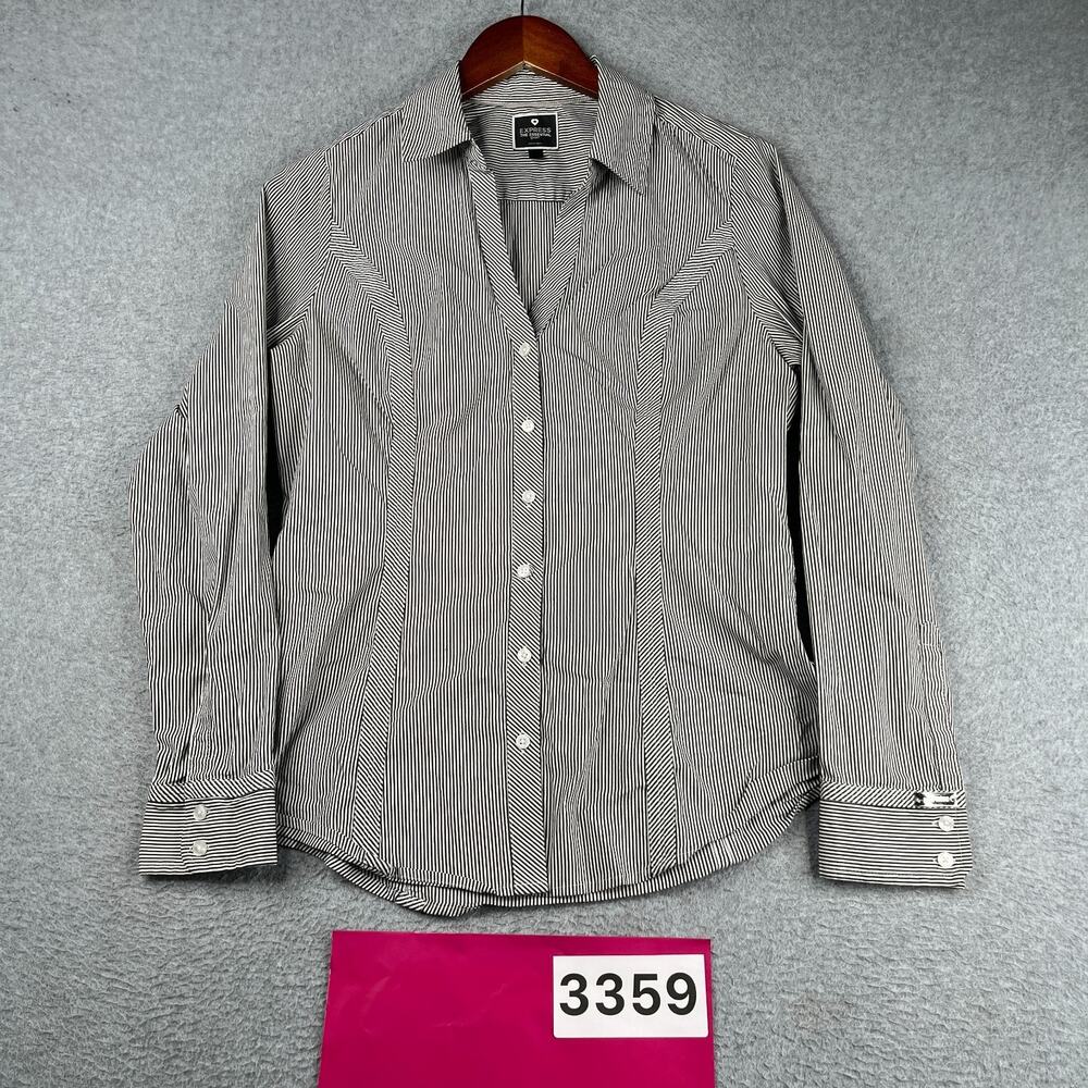 Express The Essentials Shirt Womens M Black White Striped Long Sleeve Button Up